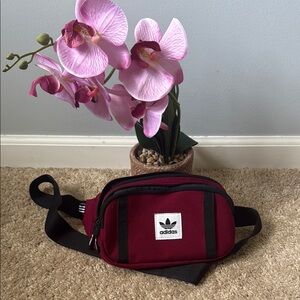 Adidas Red and Black Belt Bag with Trefoil Logo